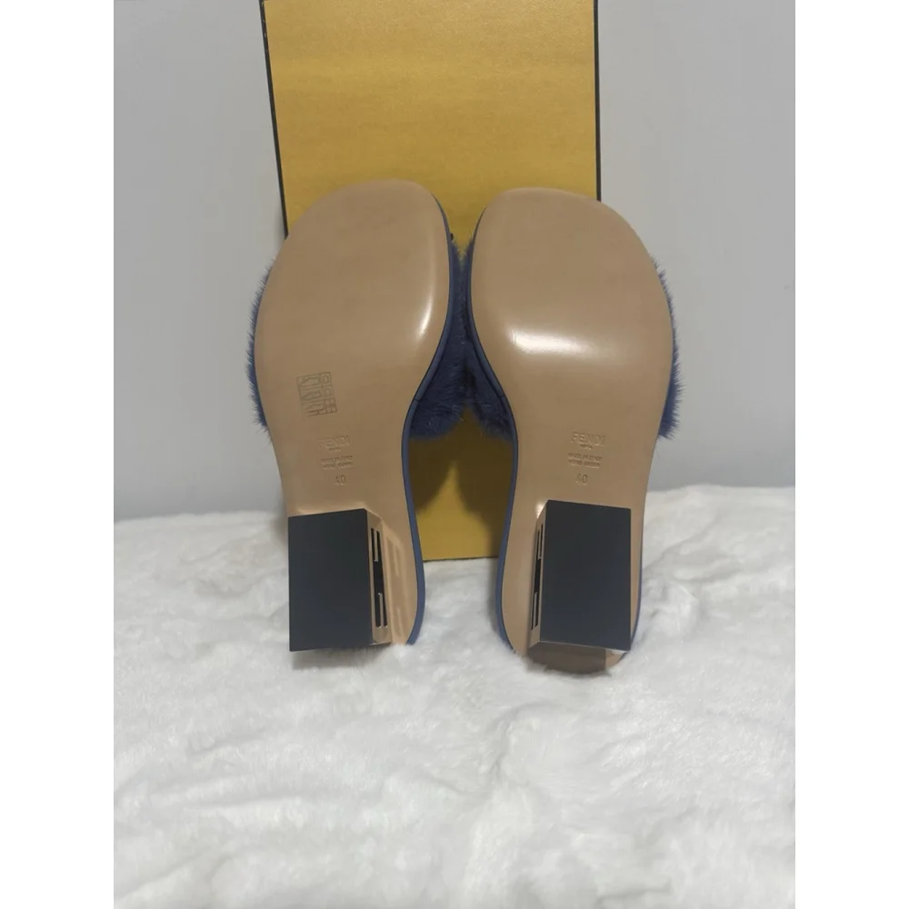 Fendi Blue Mink Fur High-Heeled Sandals Sz 9.5 US / 40 EU